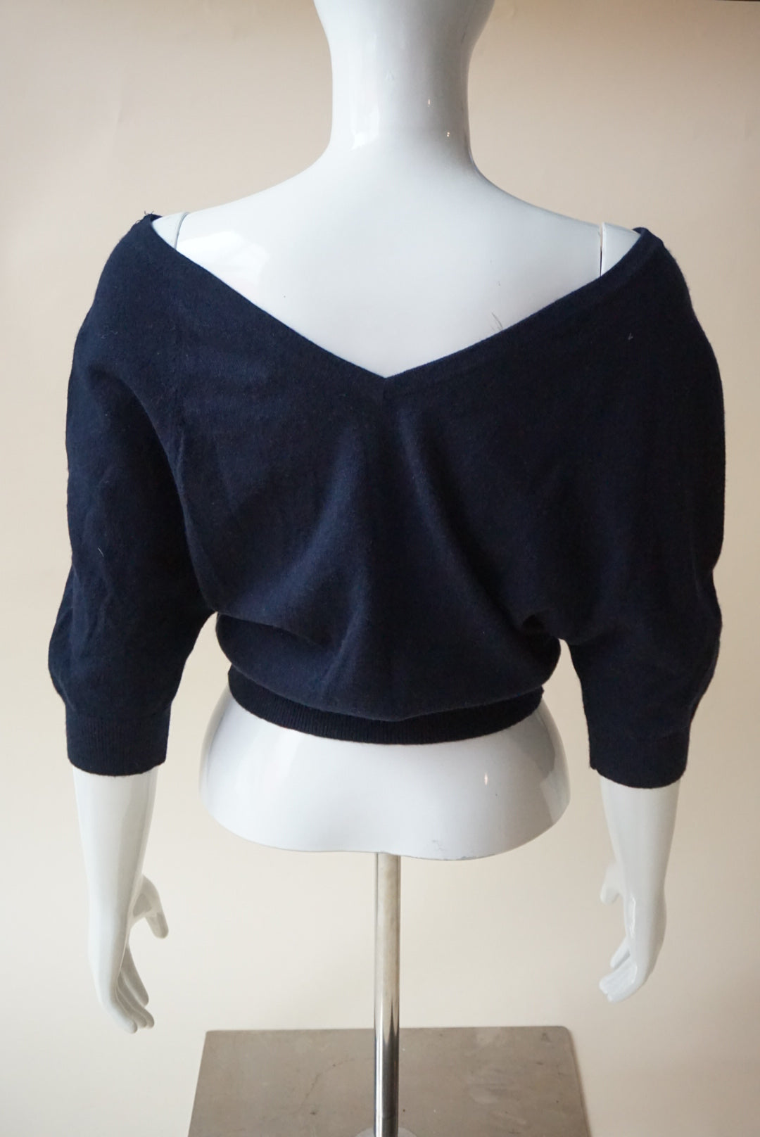 Michael Kors Collection Navy Blue Off The Shoulder Cashmere Blouse - Size XS