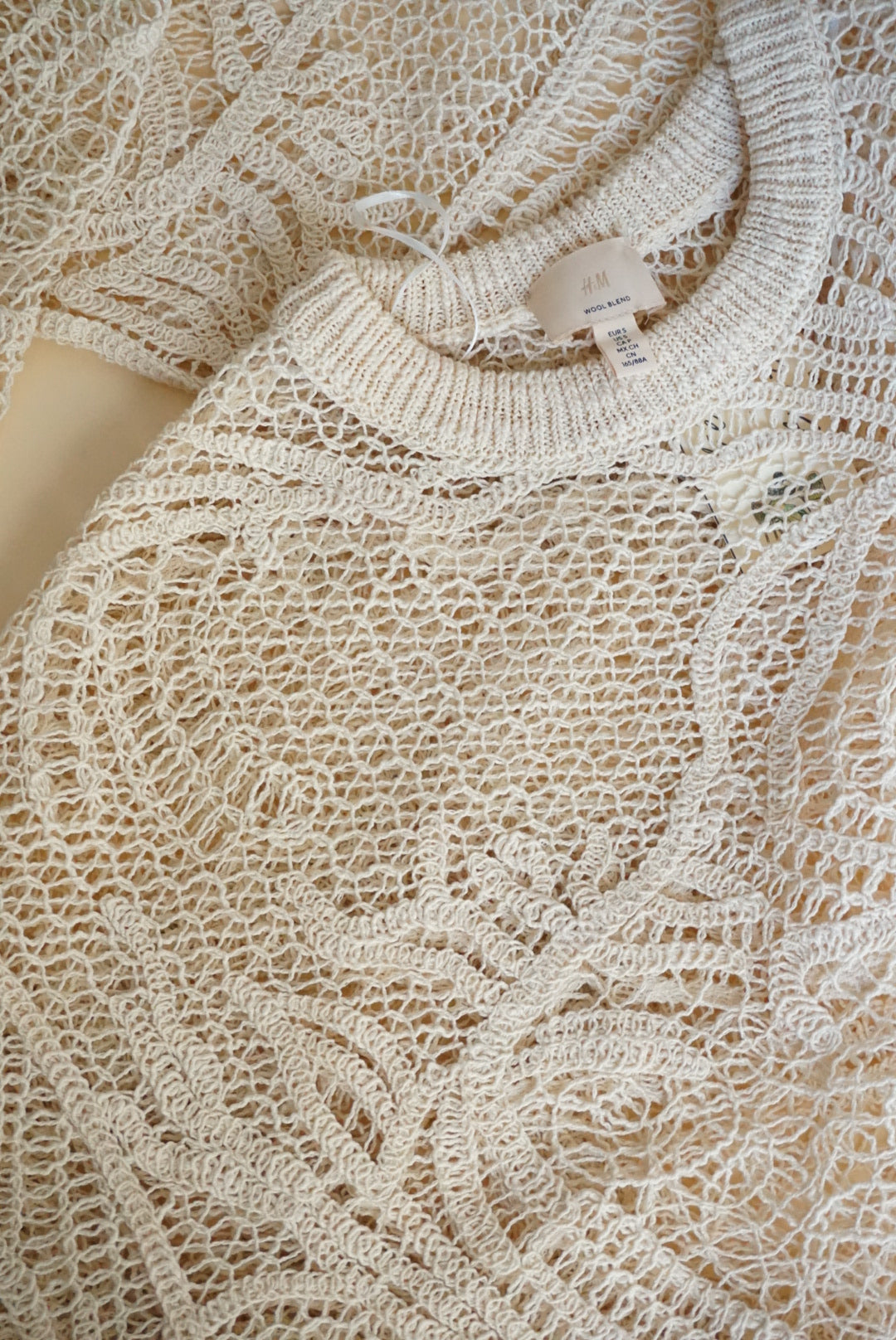 H&M Open Crocheted Ivory Wool Blend Tunic - Size Small
