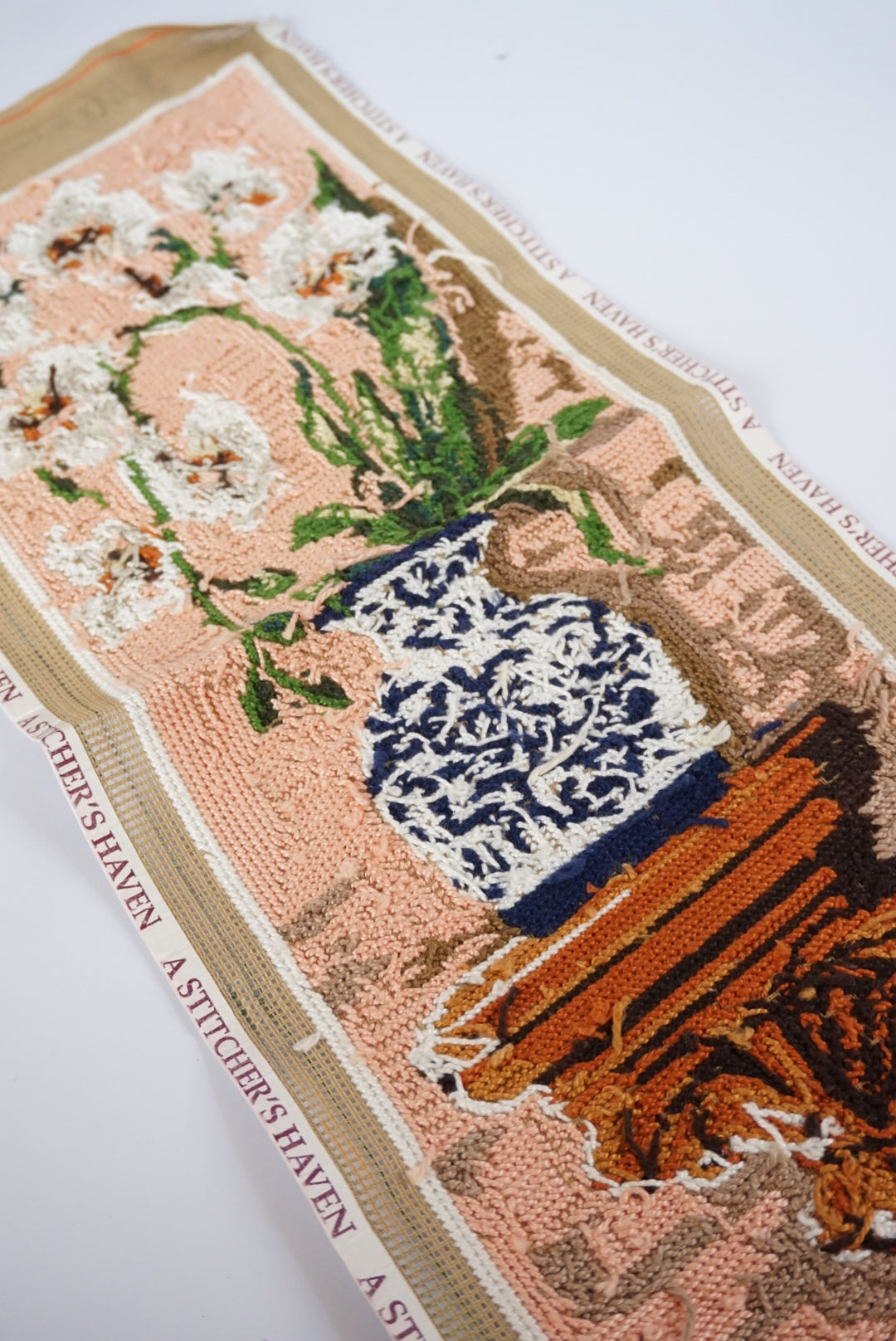 VTG Unframed Needlepoint Orchids SEG de Paris 19.5" x 7.25"