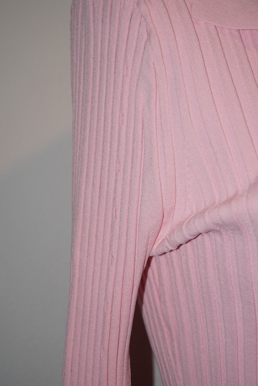 "Helmut Lang" Pink Ribbed Knit Slash Polo Top - Size Large