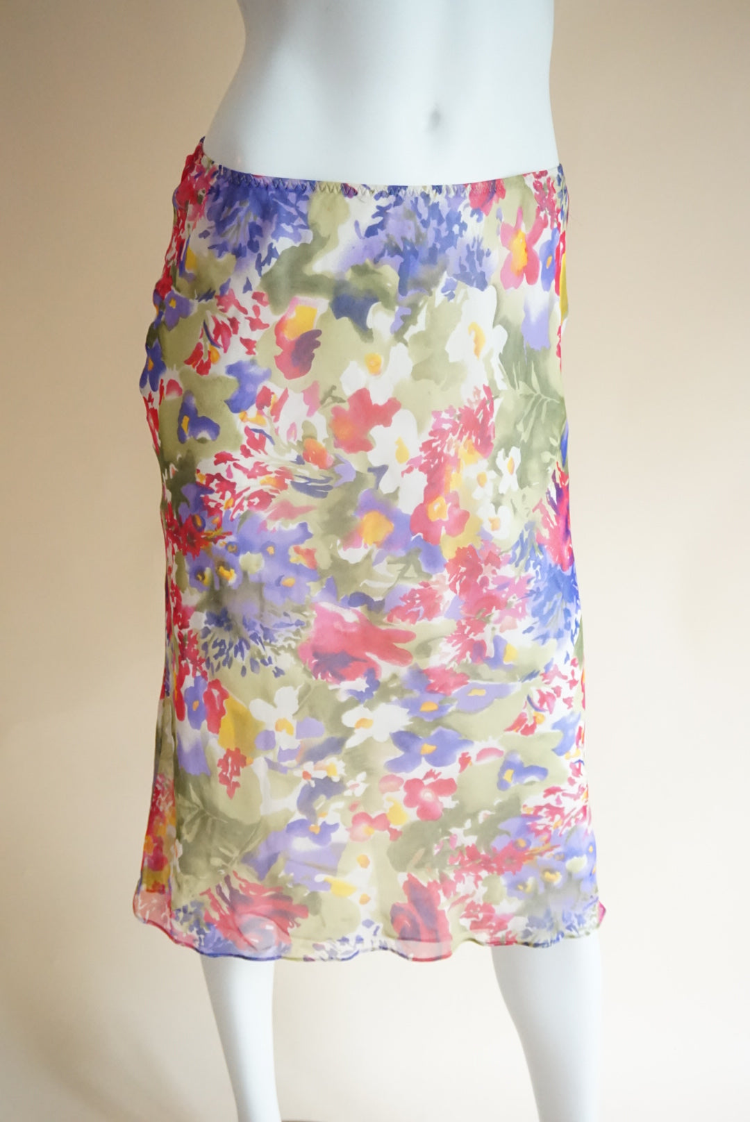 Anna and Frank Petite Vintage Floral Pastel Silk Midi Skirt - Size Petite Small