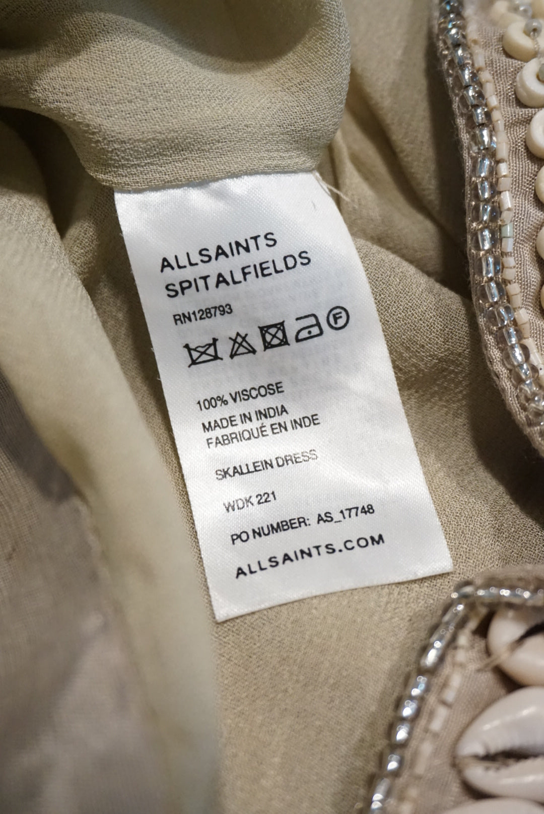 All Saints Beige Skallein Sea Shell Embellished Embroidered Tank Slip Dress - Size 6