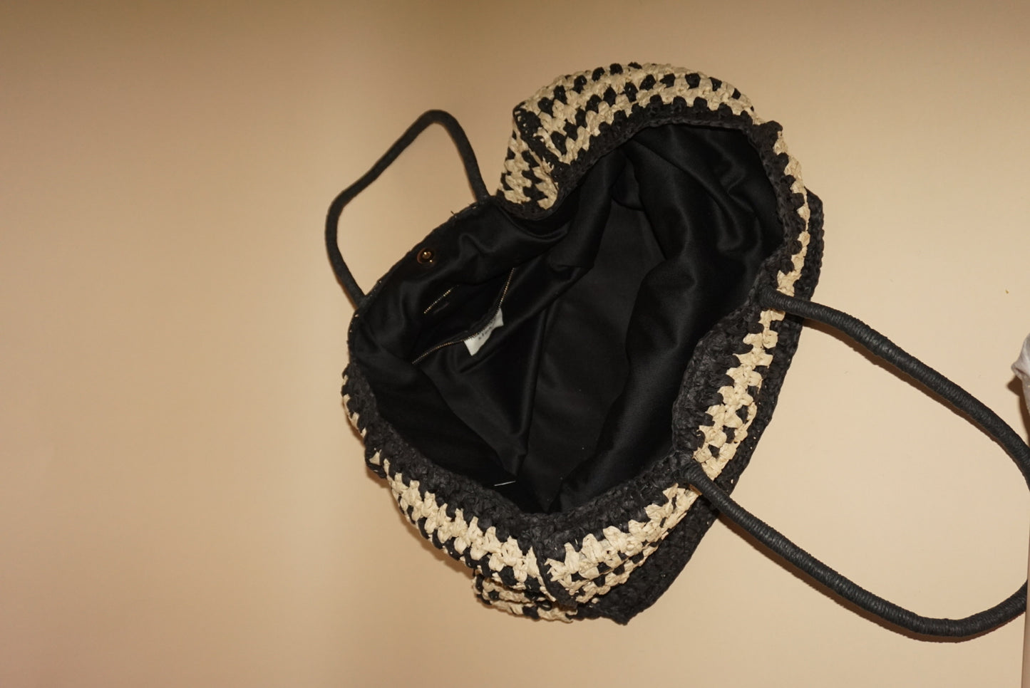 Abercrombie & Fitch Striped Resort Straw Packable Black/Tan Tote Bag