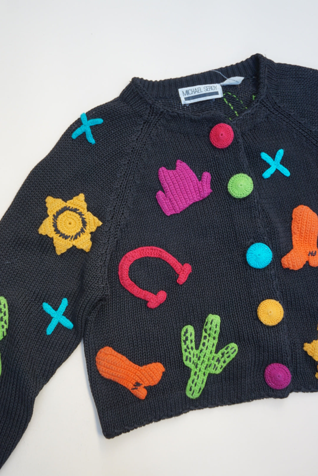 Michael Seroy Western Vintage Embroidered Knit Chunky Knit Sweater (DEFECT) - Size Small