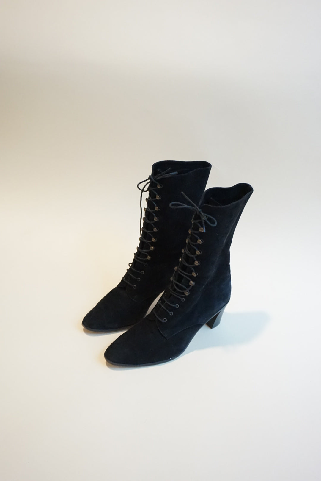 "Sesto Meucci" Black Suede Leather Victorian Style Lace Up Boots - Size 7