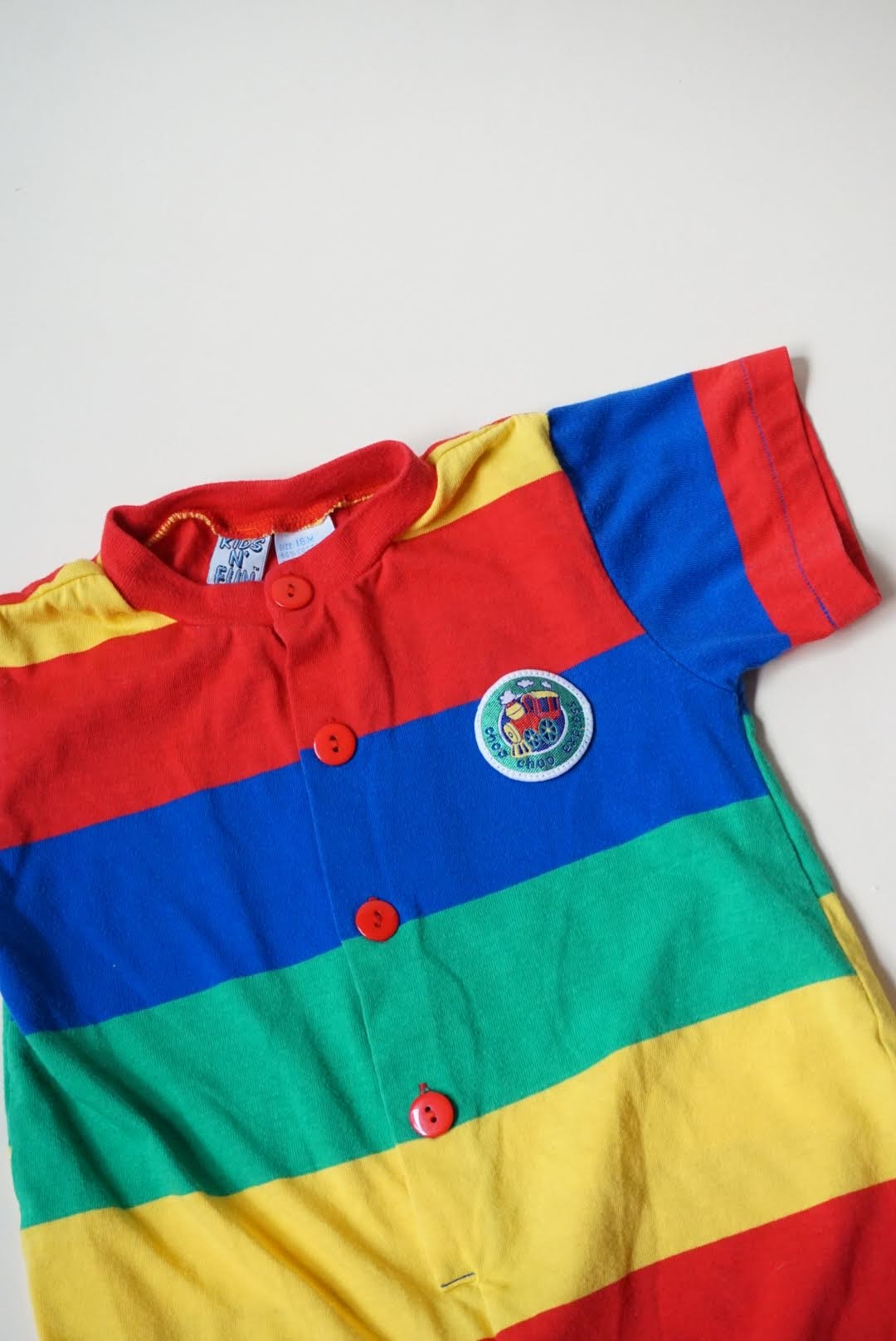 "Kids n' Fun" Choo Choo Train Color Block Striped 90's Jumper - Size 18M