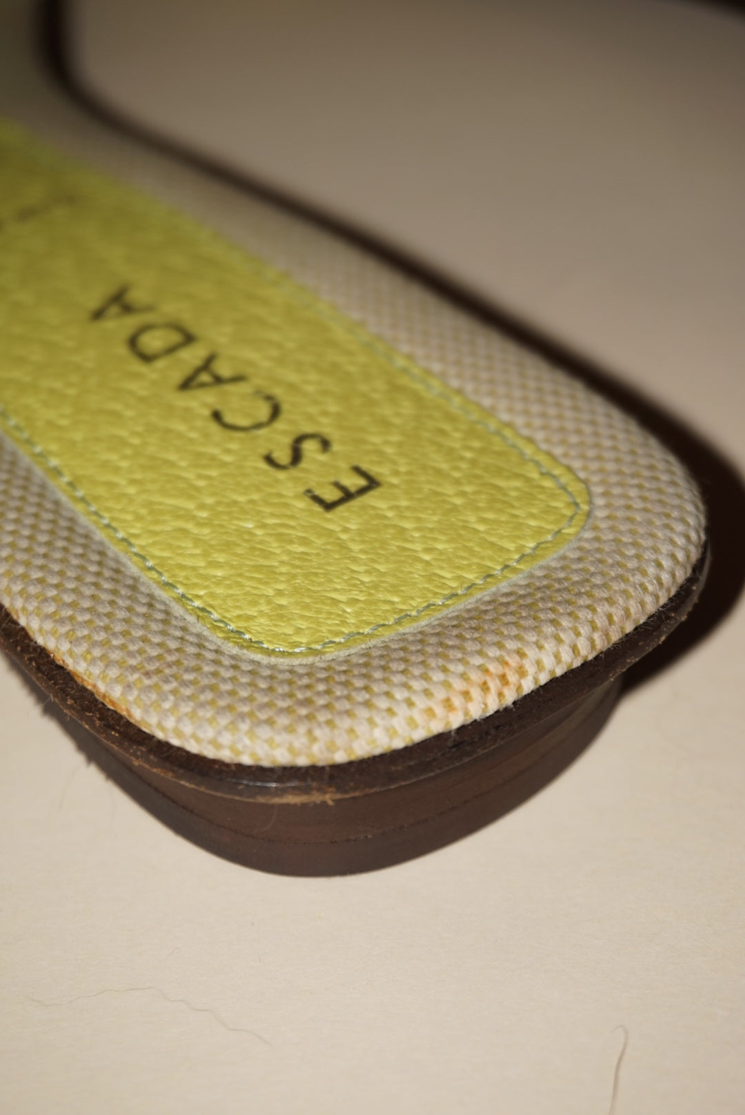 "Escada" Lime Green Fabric Buckle Y2K Flat Sandals - Size 40