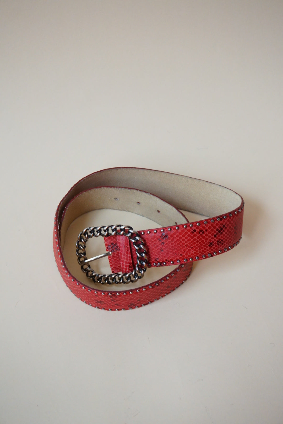 Vintage Red Reptile Chain Buckle Studded Belt