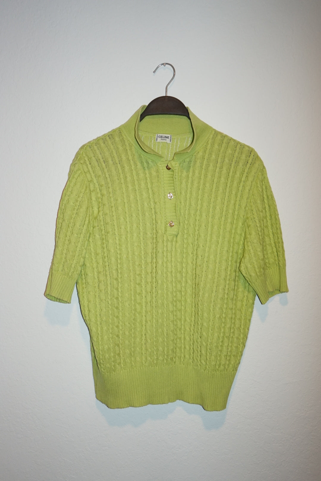"Celine" Cable Knit Lime Green Vintage Polo - Size Large