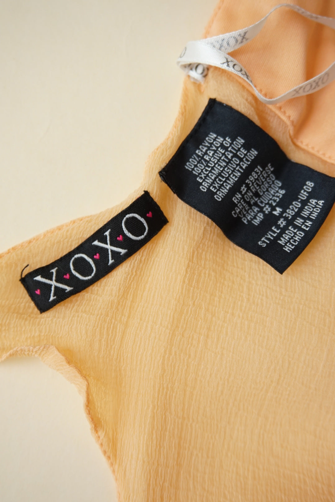 XOXO Y2K Embroidered Orange Halter Open Back Sheer Blouse - Size Medium