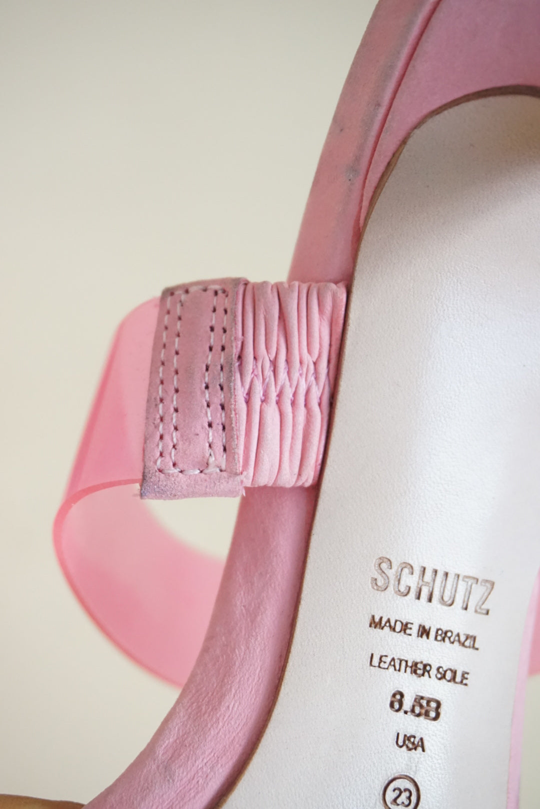 Schutz Pink PVC Ariella Stiletto Sandal Heel - Size 6.5