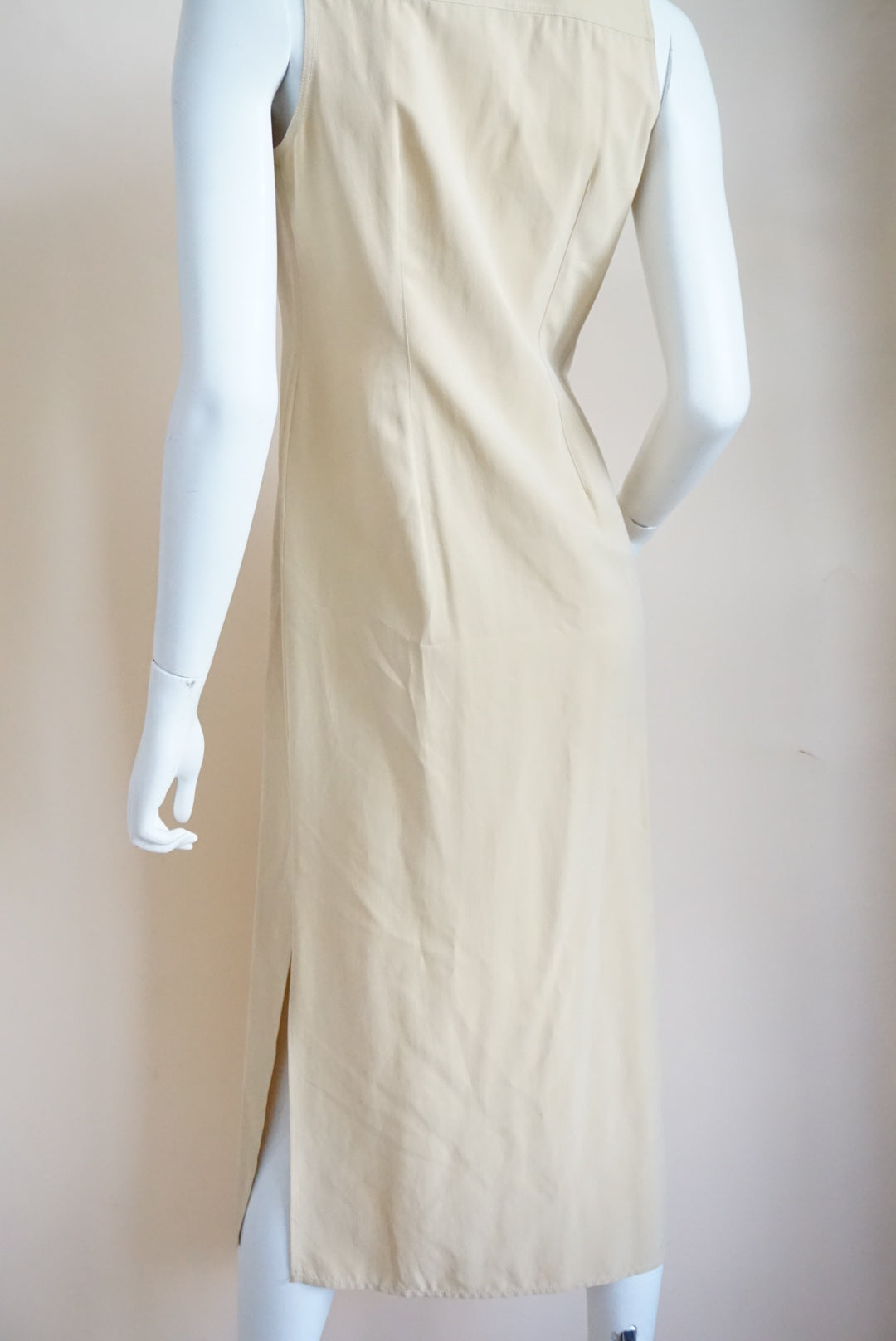 Petite Sophisticate 90's Tan Silk Sleeveless Shirt Midi Dress - Size 2