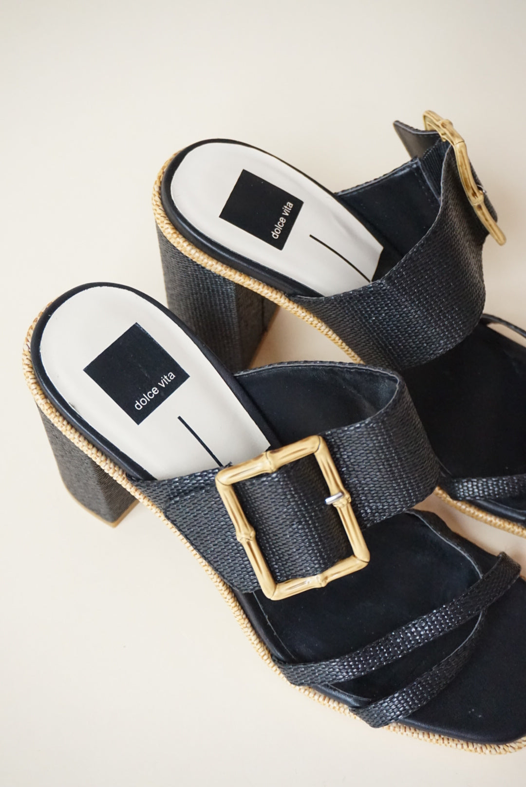Dolce Vita Onnie Raffia Bamboo Block Open Toe Sandal Heel - Size 10