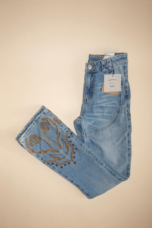 Understated Leather Cowboy Studded Jeans NWT - Size 25