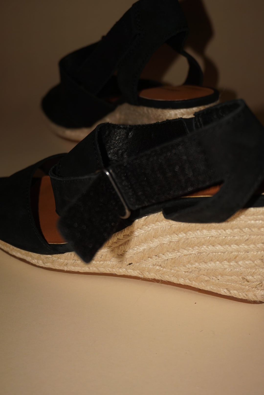 Lucky Brand Mendona Espadrille Wedge Black Suede Sandal - Size 8.5