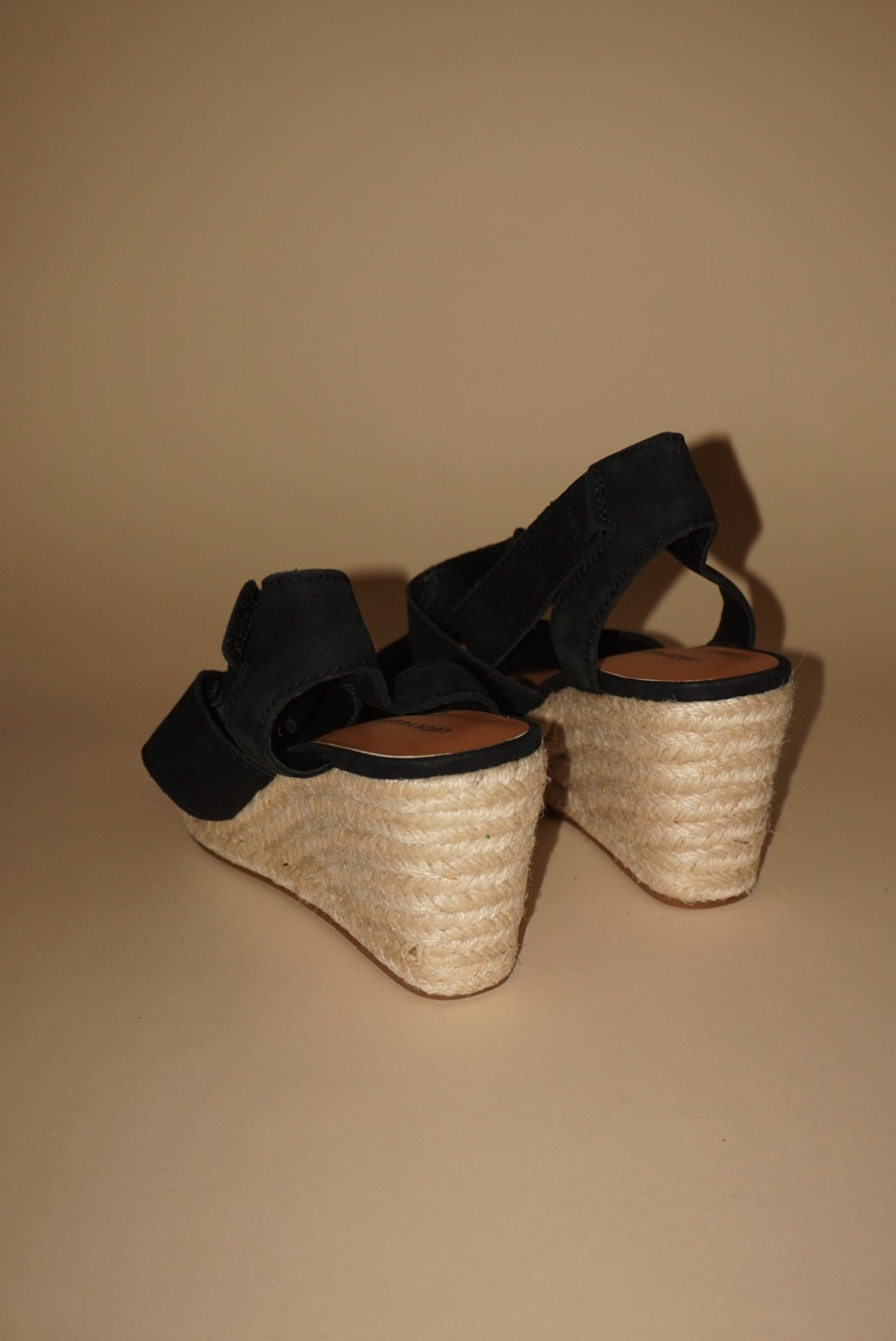 Lucky Brand Mendona Espadrille Wedge Black Suede Sandal - Size 8.5