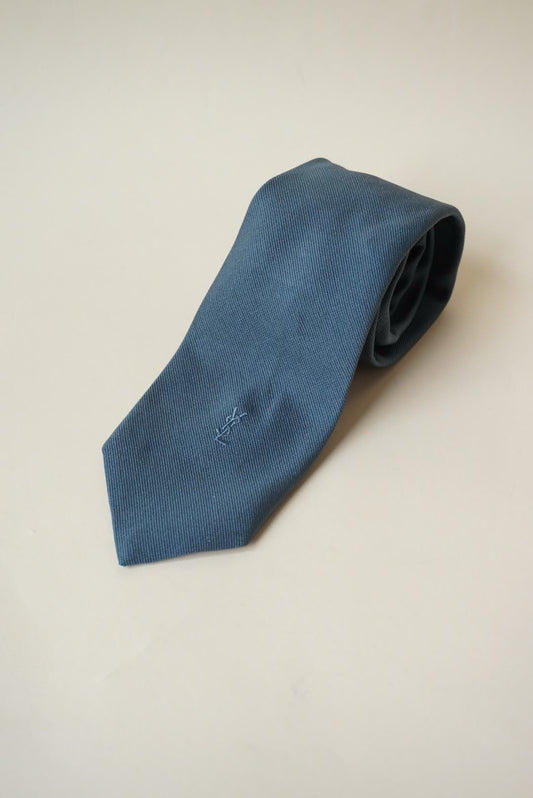 Yves Saint Laurent YSL Mens Grey Neck Tie Vintage Monogrammed