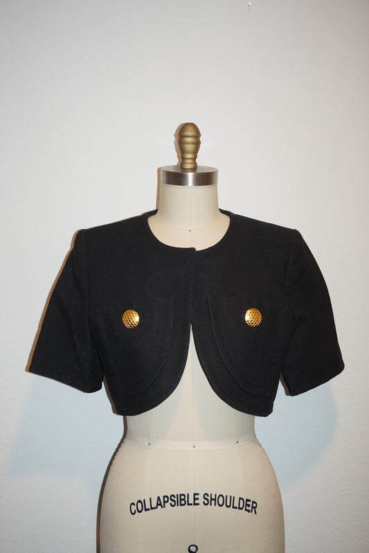 "Givenchy" Vintage Couture Black Quilted Cropped Bolero - Size Medium