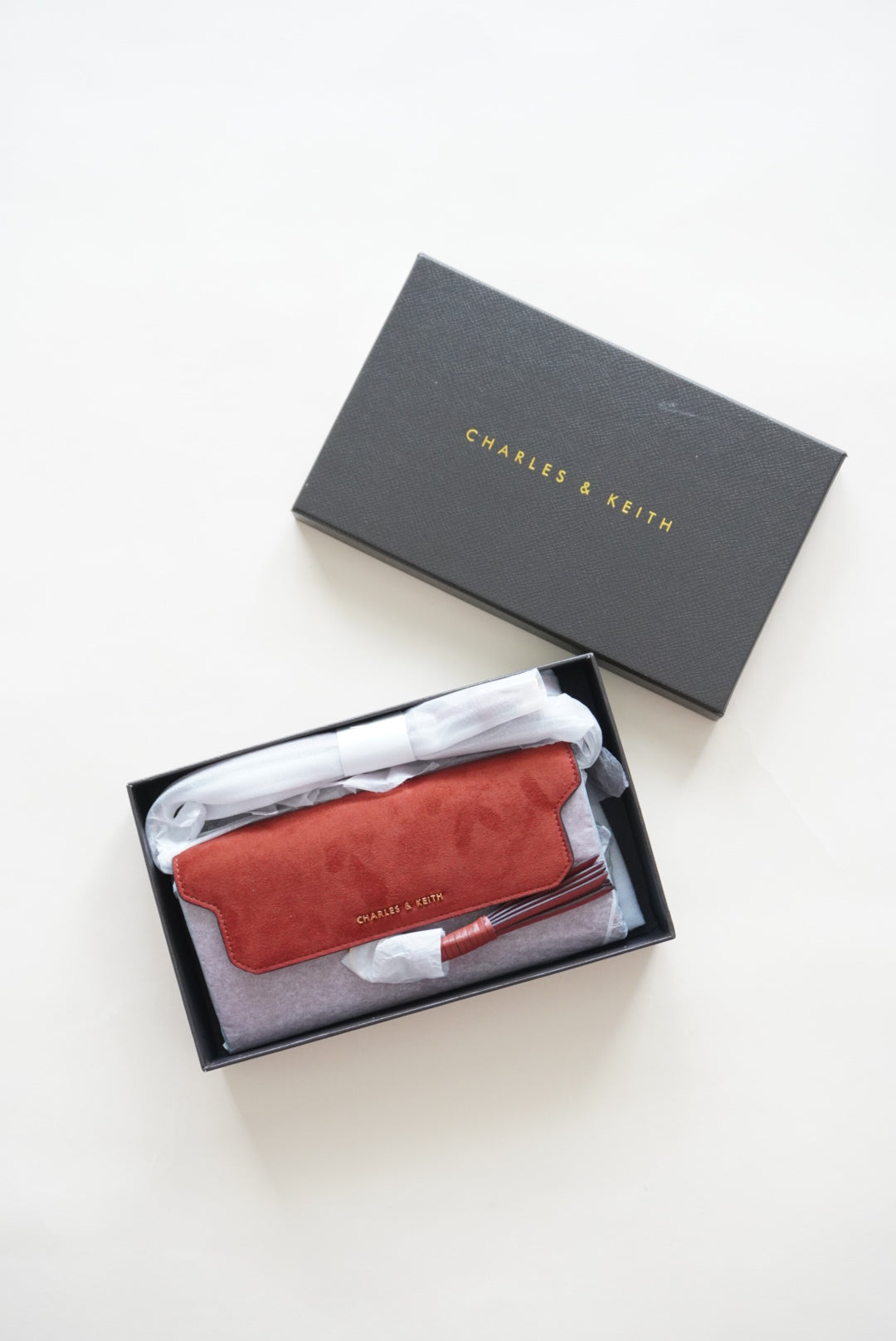 Charles & Keith Suede Orange Crossbody Tassle Wallet NIB NWT