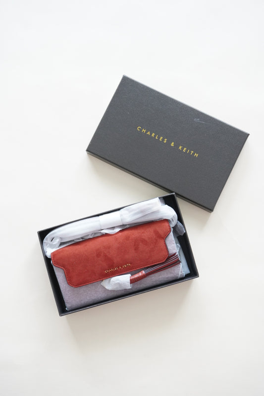 Charles & Keith Suede Orange Crossbody Tassle Wallet NIB NWT