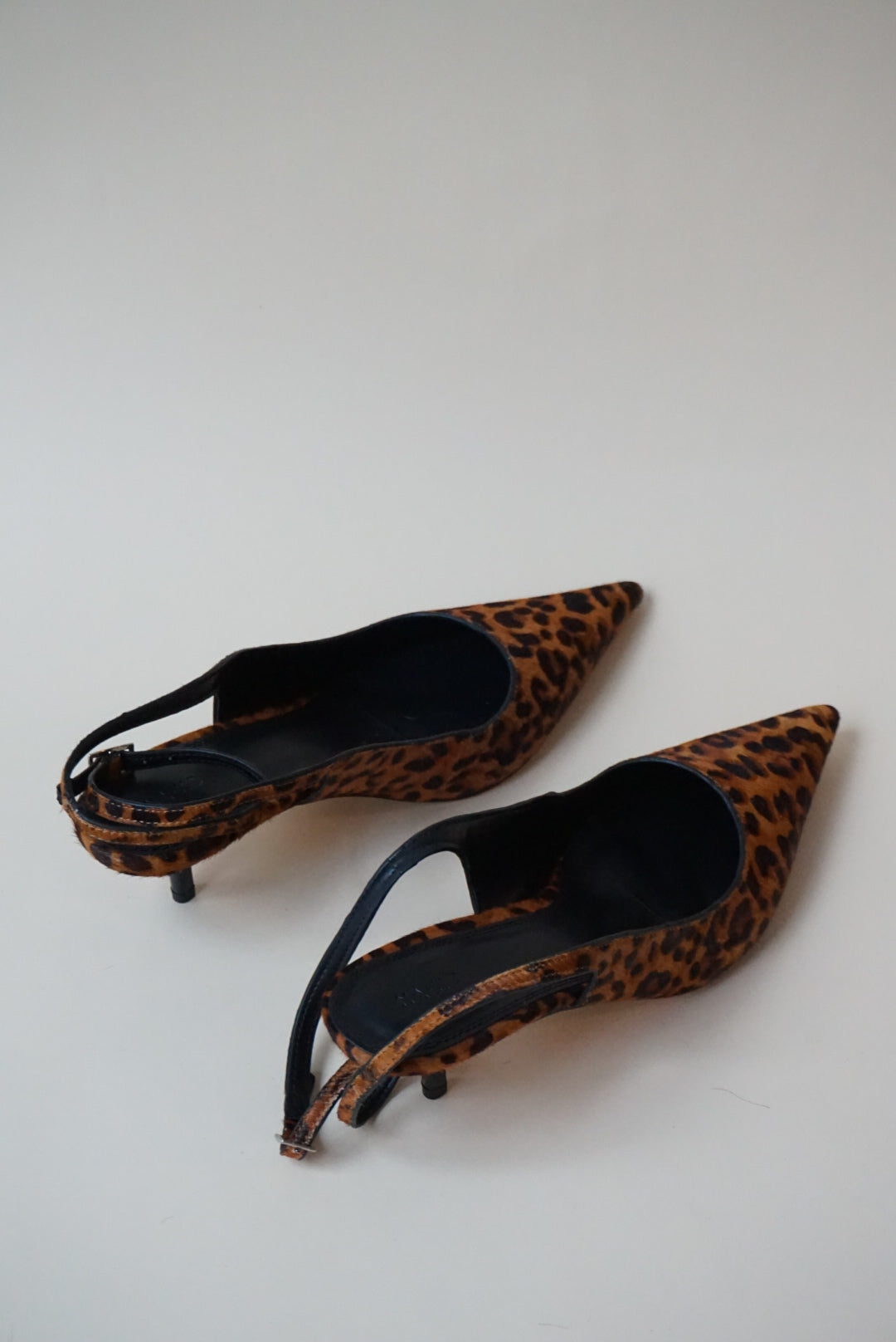 " Cheetah Pony Hair Ankle Strap Kitten Heel NWT - Size 10.5