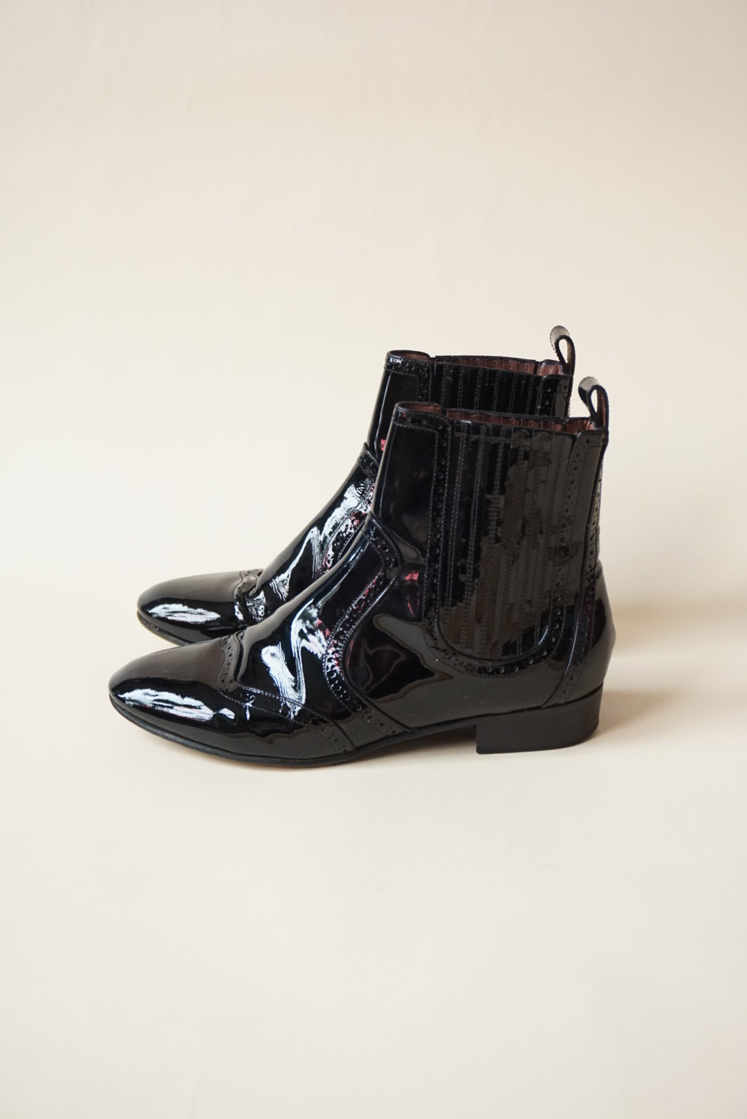 Tabitha Simmons Western Laser Cut Black Patent Leather Booties - Size 39