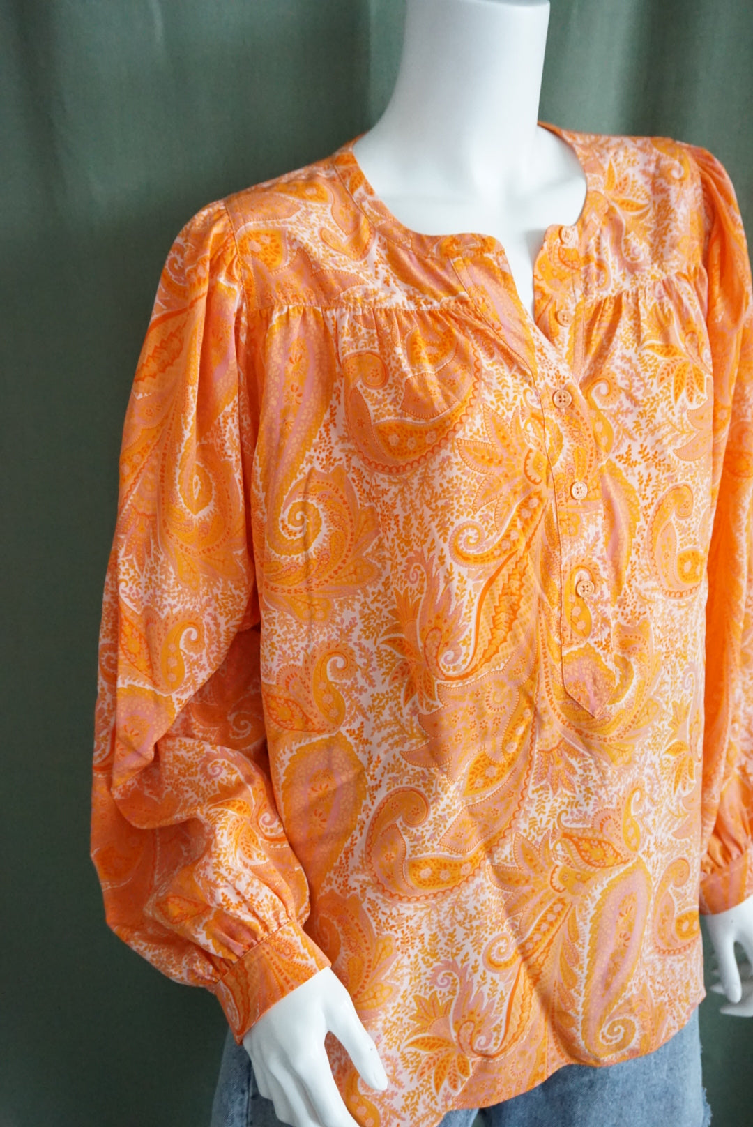 Zadig & Voltaire Orange Paisley Silk Button Up Blouse - Size Medium