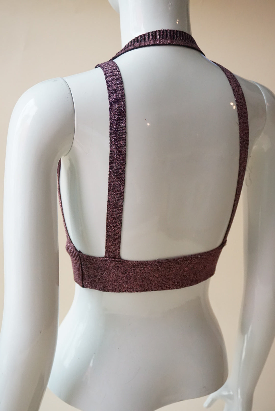 Zara Glitter Open Back Ribbed Knit Halter Top - Size Small