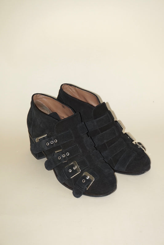 Laurence Dacade Suede Ankle Silver Buckle Round Toe Booties - Size 40