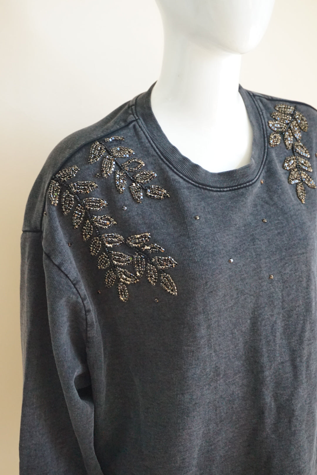 Johnny Was Rhinestone Embellished Grey Oversized Pull Over Sweater - Size XL