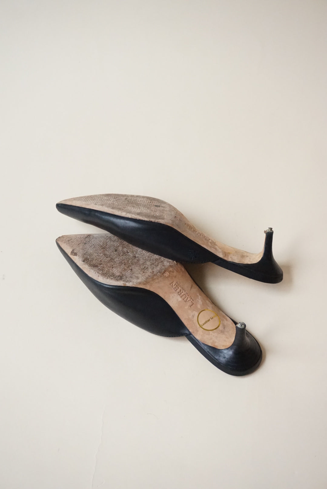 Lauren Ralph Lauren Black Adrienne Leather Mule Kitten Heel - Size 8