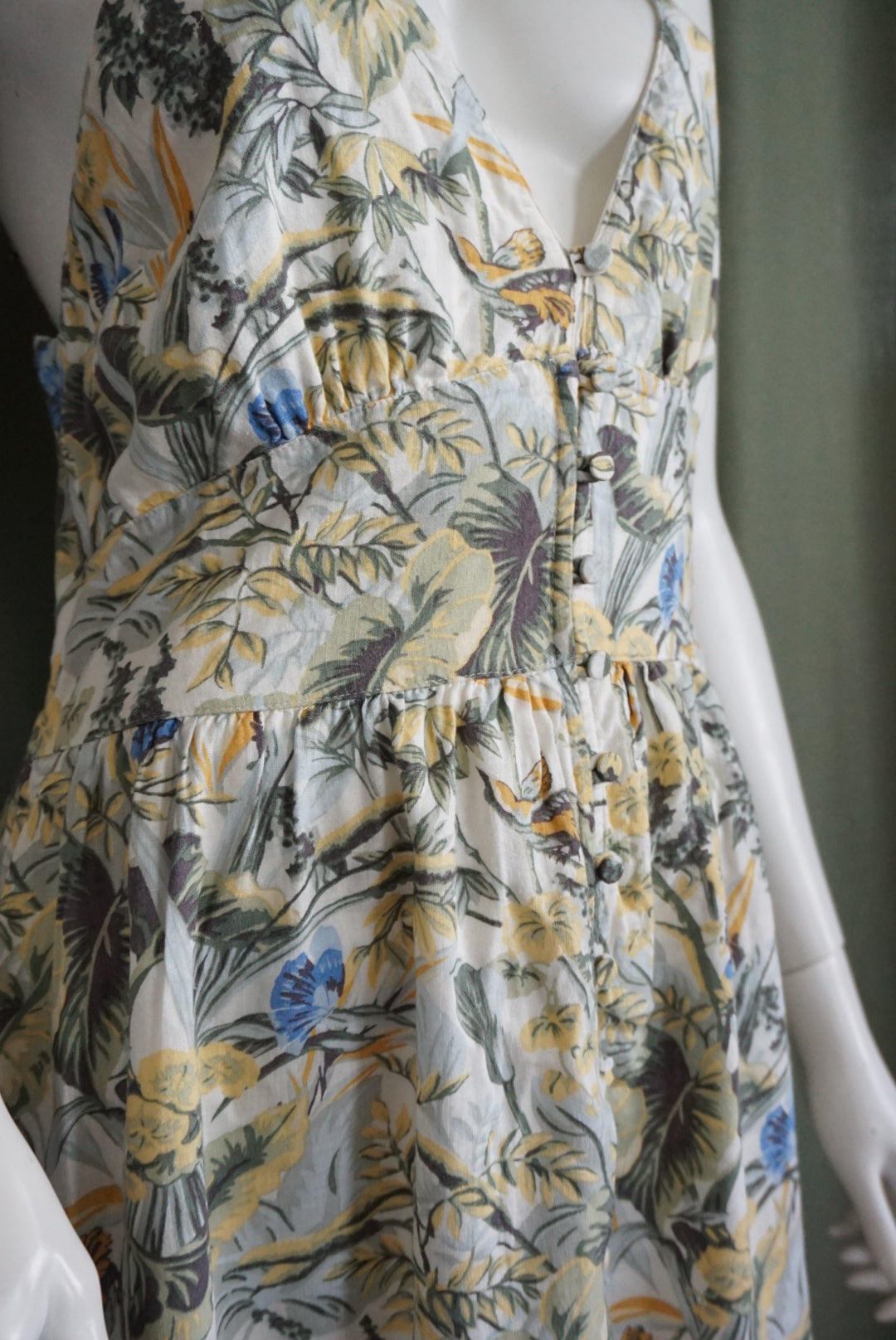 Abercrombie & Fitch Plunge Tropical Print Linen Maxi Dress - Size MT