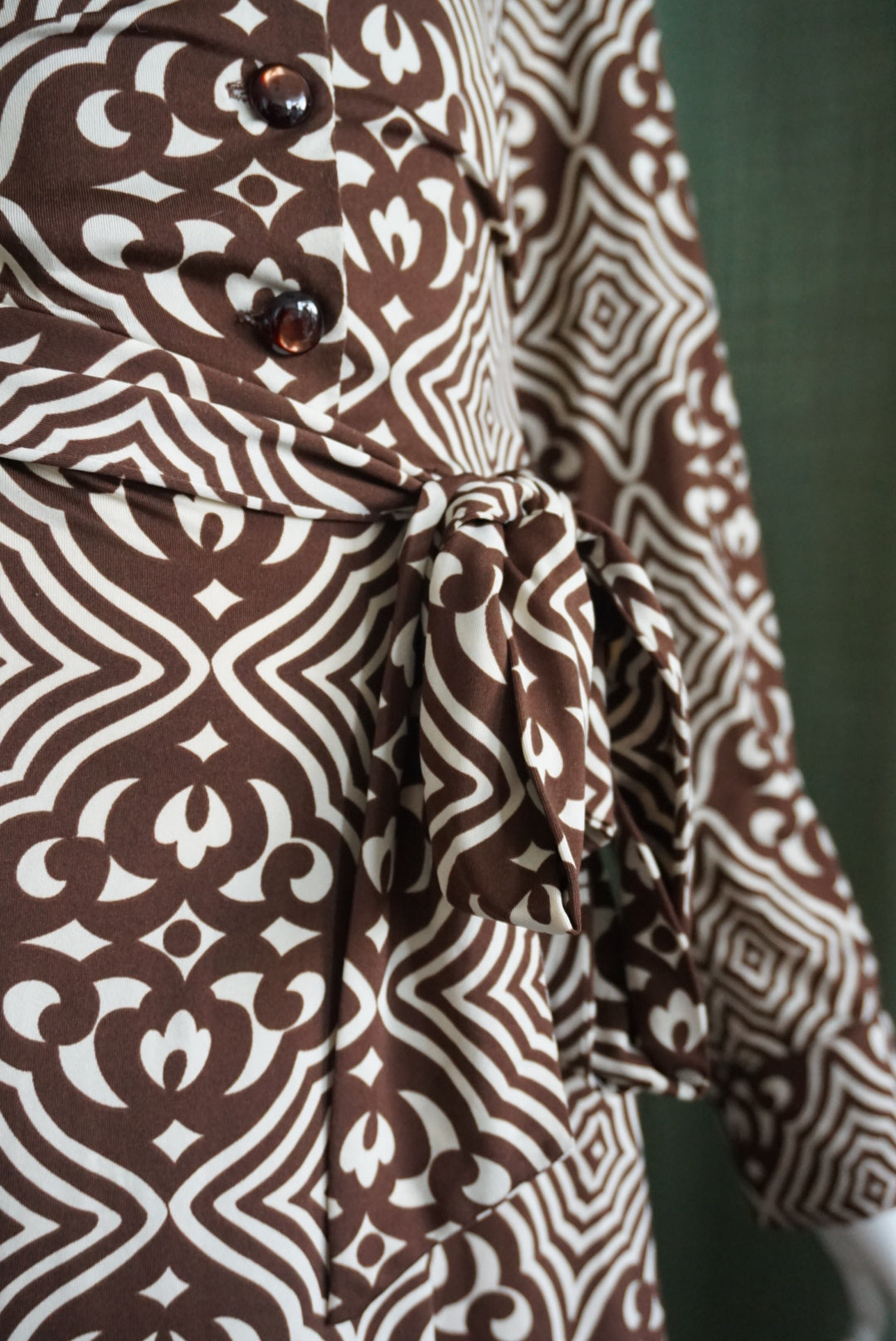 INC Brown Off White Hippie Psychedelic Print Knit Belted Dress - Size XL