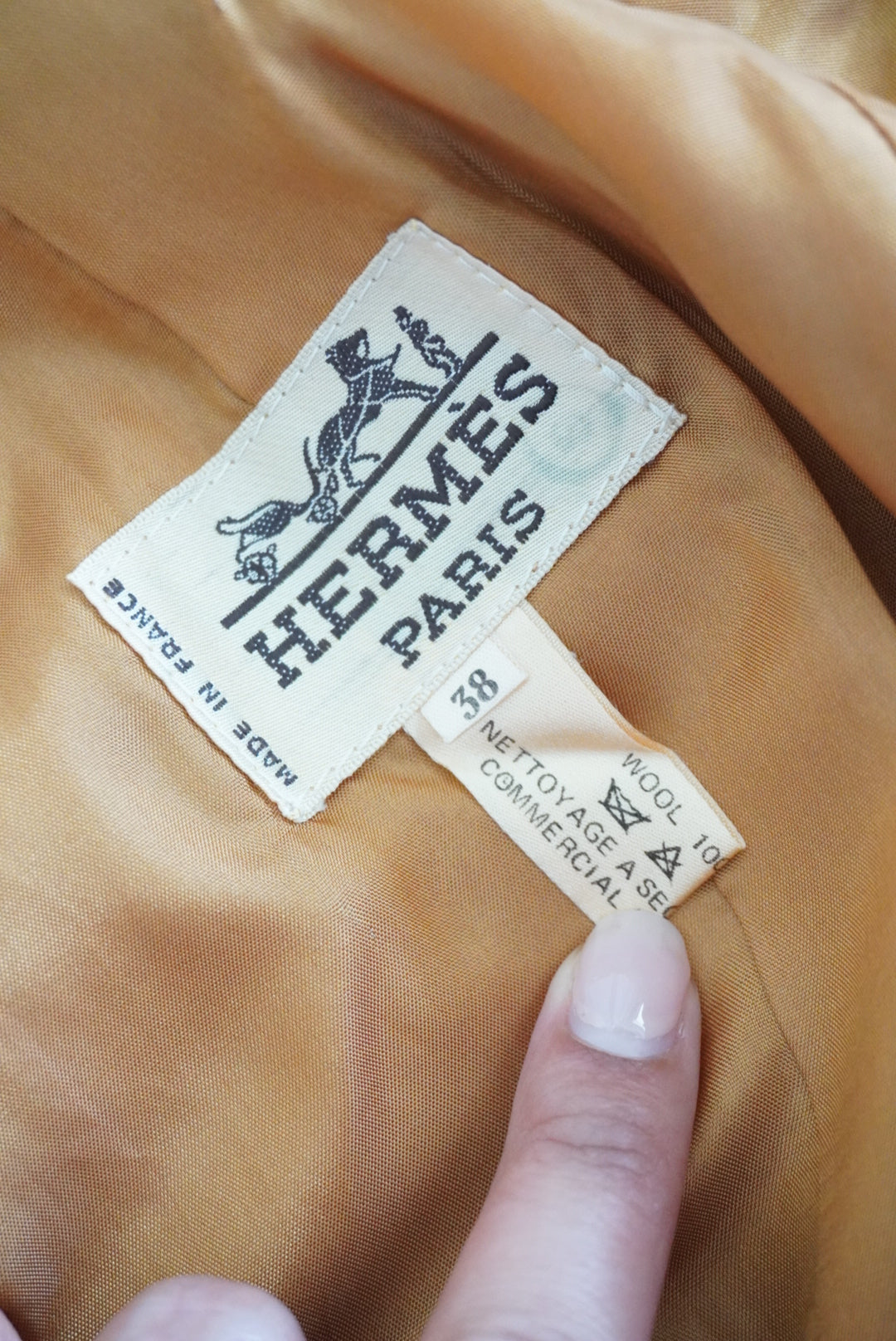 Hermes 70's VTG Camel Brown Wool Pleated Pencil Skirt - Size 38
