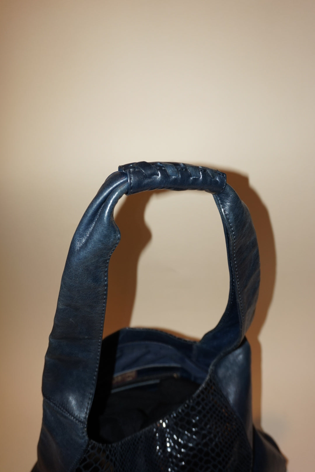 "Danny" Vintage Leather Textured Shoulder Bag Navy Blue