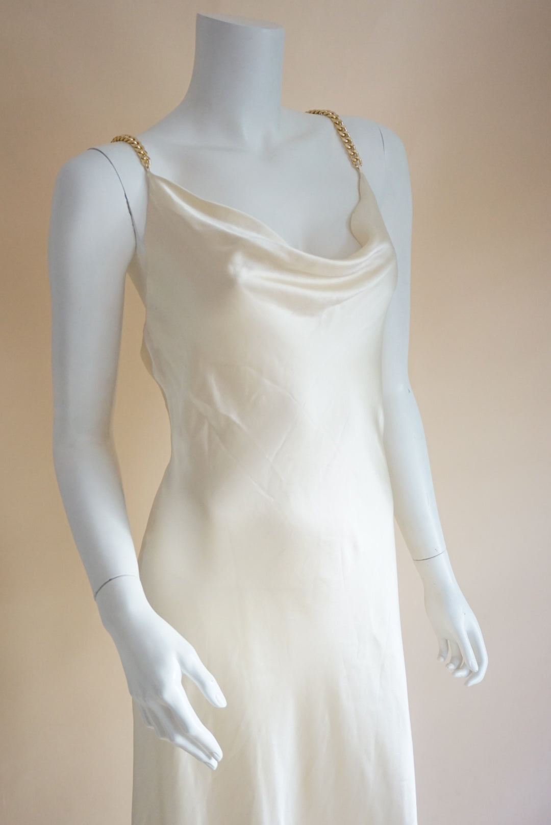Aiifos Silk Ivory Chain Strap Backless Slip Dress - Small