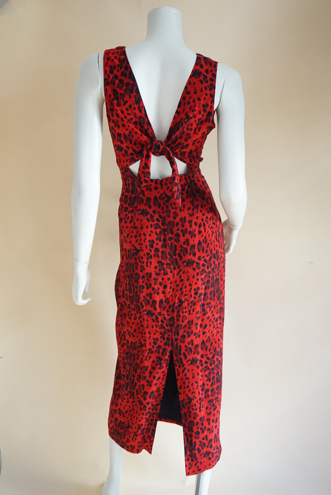 Maggy London Red Leopard Silk Tie Back Maxi Dress - Size 6