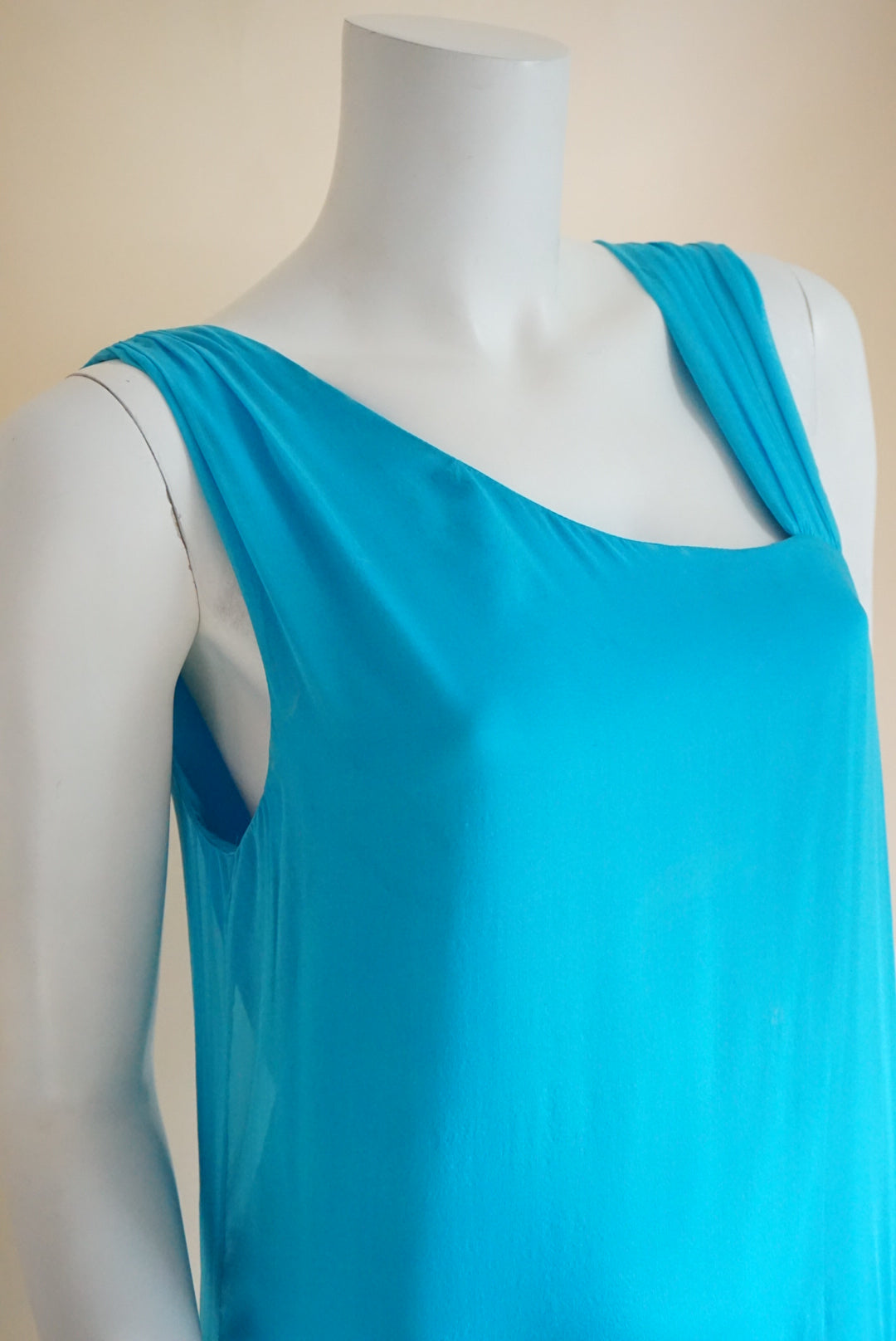Alice + Olivia Turquoise 3D Floral Hem Asymmetrical Neckline Silk Mini Shift Dress