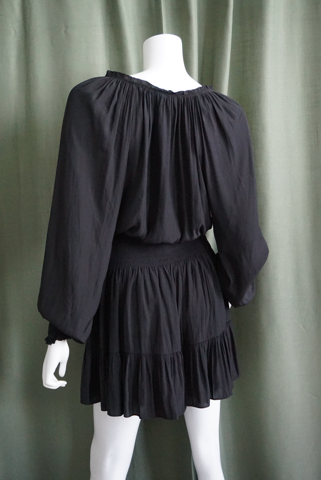 Ramy Brook Black Drop Waist V-Neck Sheath Mini Shirred Dress - Size Medium