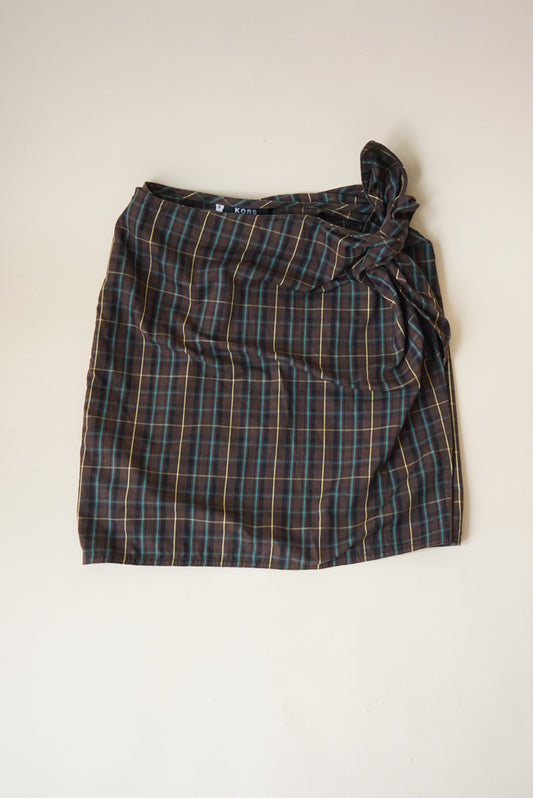 Vintage Kors Michael Kors Bergdorf Goodman Brown Plaid Wrap Skirt - Size 4