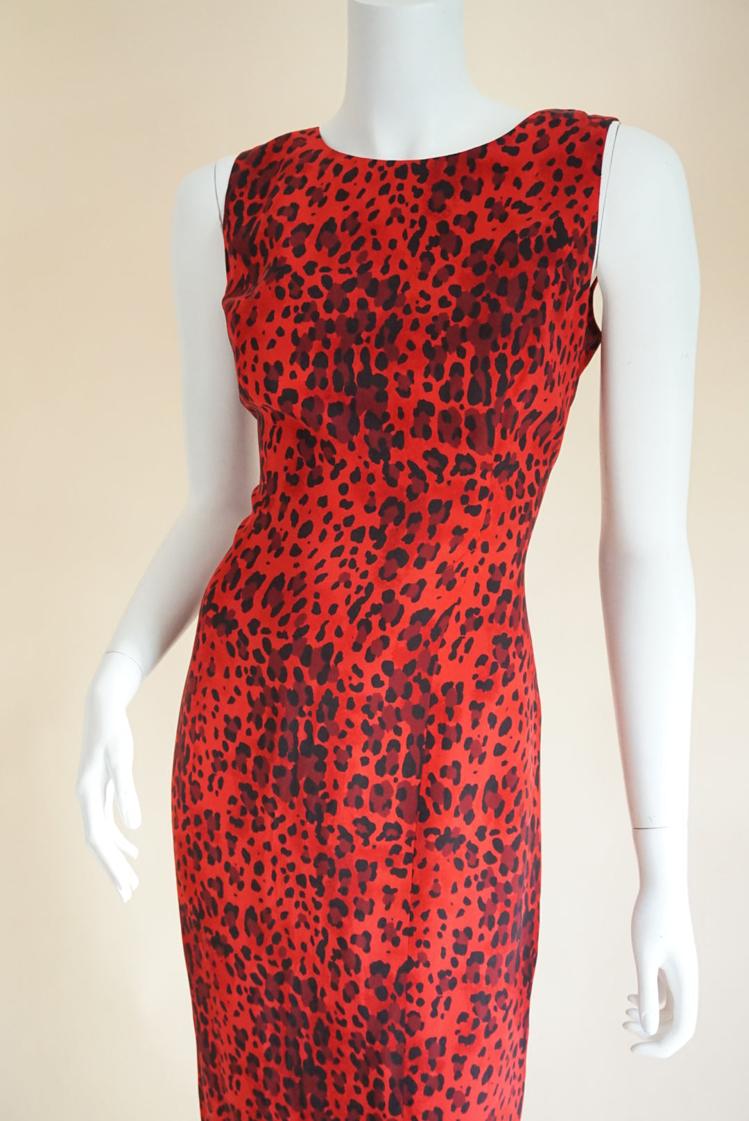 Maggy London Red Leopard Silk Tie Back Maxi Dress - Size 6