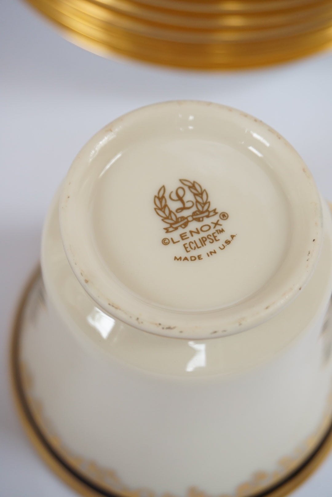 LENOX VTG RARE Discontinued ECLIPSE Gold / Black Trim Creme China Set - 45pcs