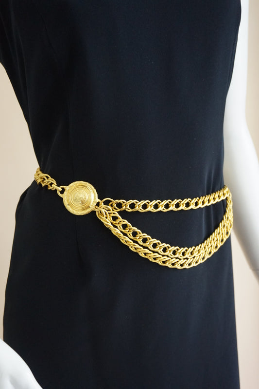 Vintage 80's Susan Graver 3-Tier Gold Chain Belt