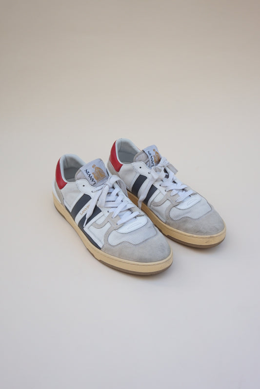“Lanvin” White/Red/Navy Mesh Clay Sneakers - Size 45