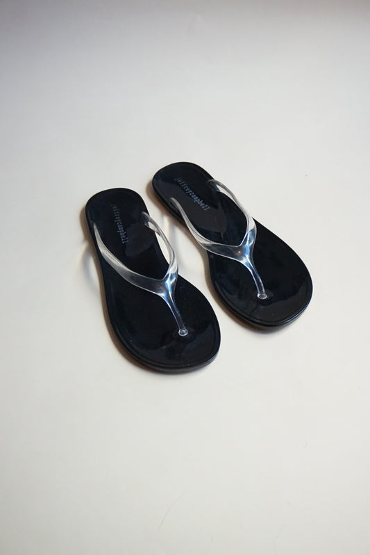 "Jeffrey Campbell" "Beach Day" Clear/Black Thong Jelly Sandals - Size 7
