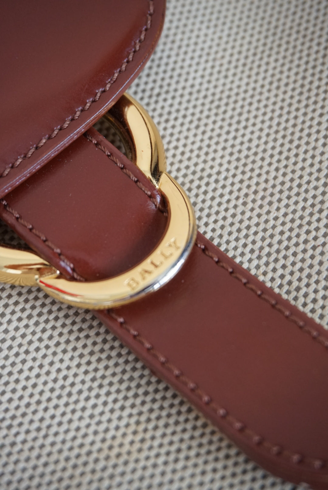 Bally Canvas Woven Brown Patent Leather Cross Body Messenger Bag