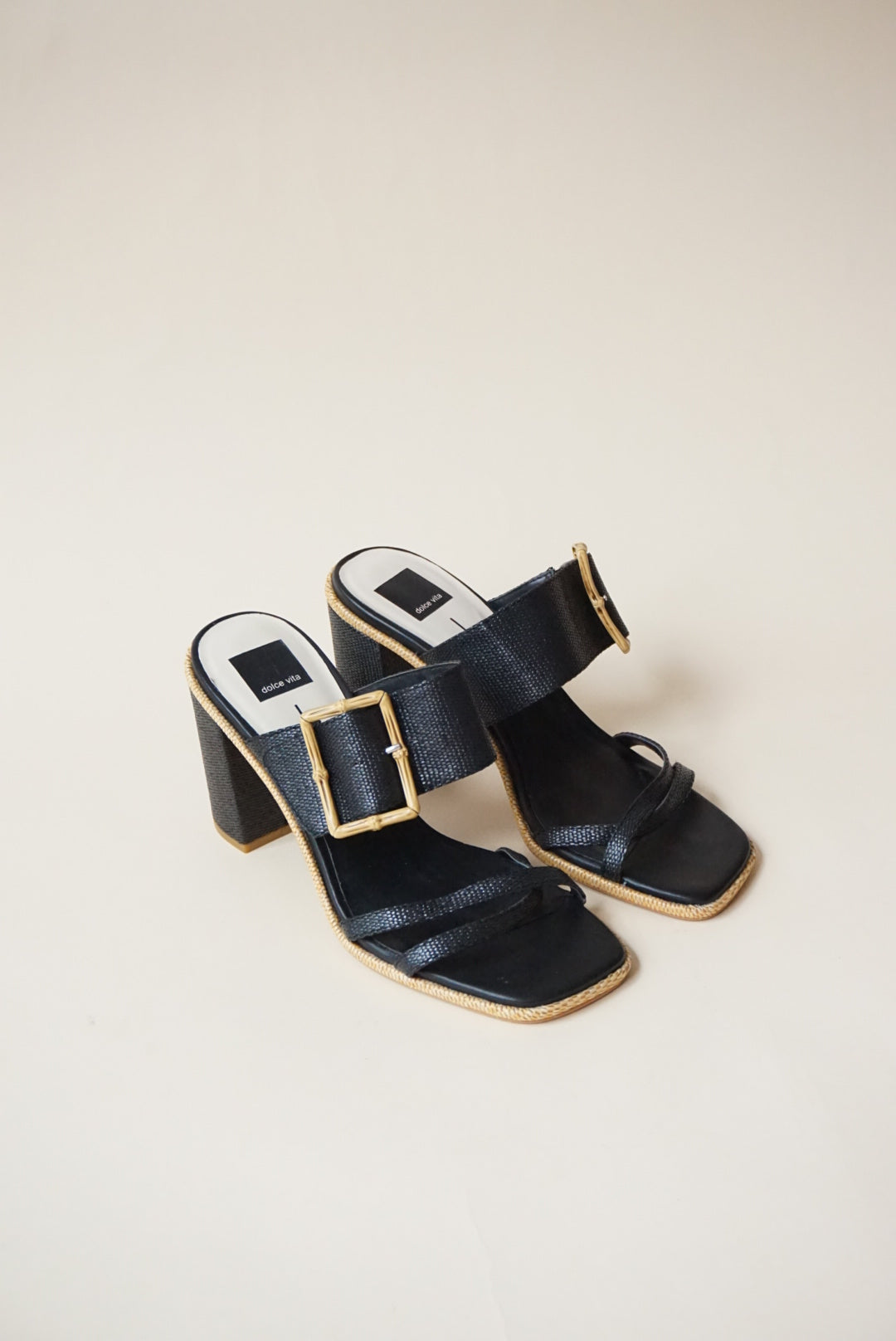 Dolce Vita Onnie Raffia Bamboo Block Open Toe Sandal Heel - Size 10