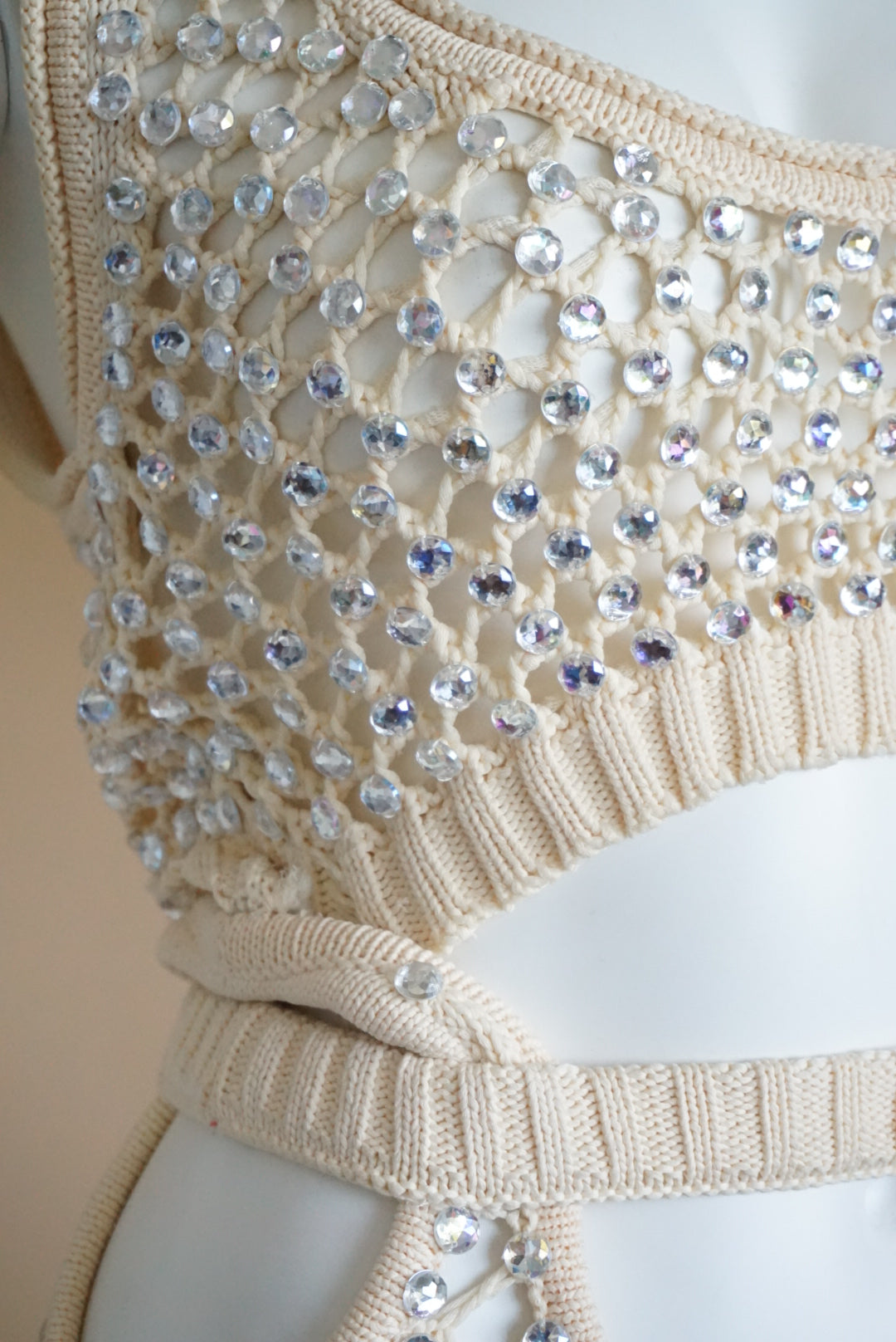 Diotima Naomi Crystal Embellished Open Knit Mesh Sand Dress NWT - Size 3