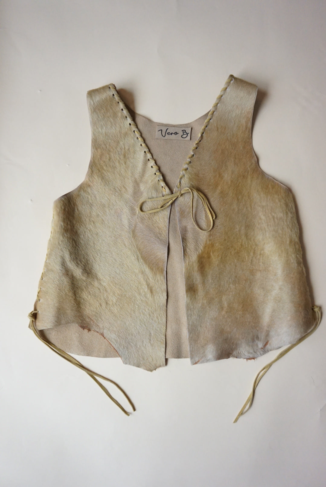 Vero B Handmade Leather Beige Pony Hair Vest