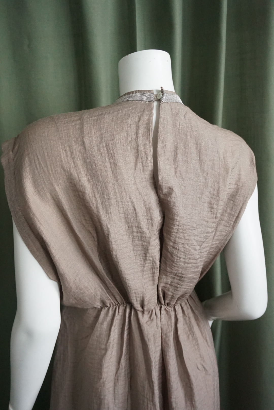 Rocco Ragni Cashmere Tan Beaded Neckline Sleeveless Maxi Dress - Size 44